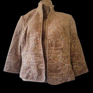 Brown Embroidered Paisley Zip-Up Jacket With High Collar & Back Buttoned details